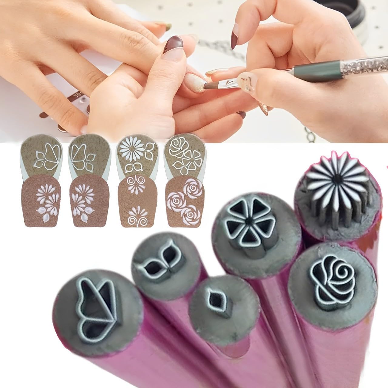 6PCS Nail Art Stamp Pen Set, Nail Stamp Pen DIY Nail Art Tools,Flower Nail Stamp Pen, nail art stamp,Stamp Nail Art Tool with Different Patterns,Nail Stamp Pen Set for Women Girls Home DIY Nail Art