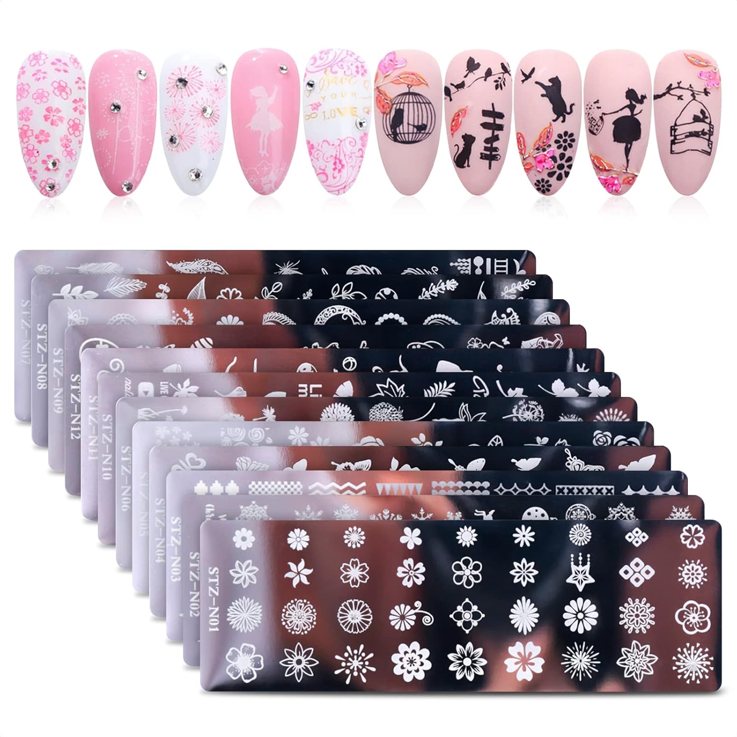 12Pcs Nail Art Christmas Nail Stamping Plate – Flower Nail Art Plate Nail Art Stamping Plates Nail Stamp Plates Nail Stamper Kit – Nail Stamps for Nail Art Nail Stencils for Nail Art Stamp Plates