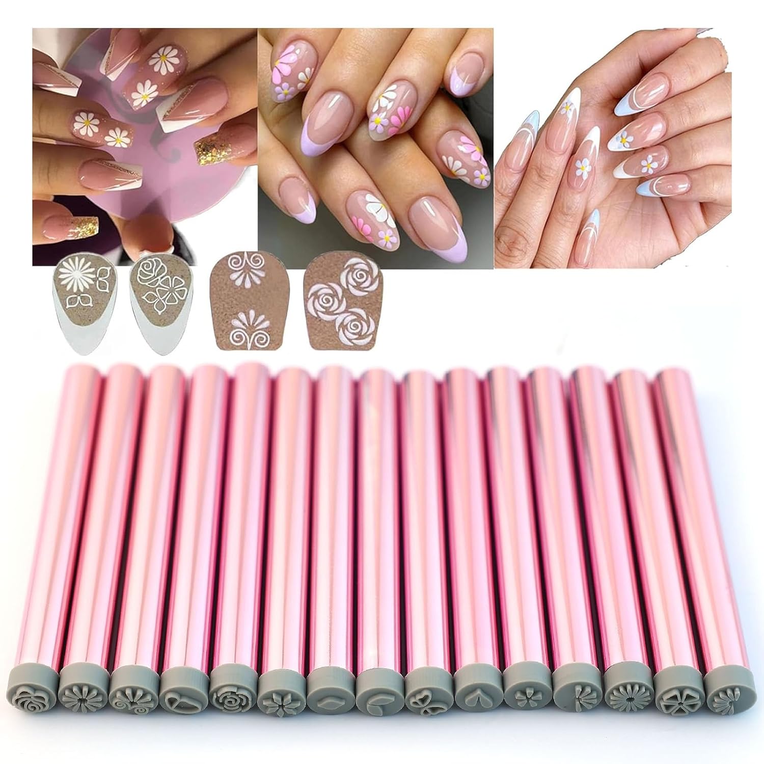 15 PCS Nail Art Stamp Pen Set, Nail Stamp Pen DIY Nail Art Tools,Flower Nail Stamp Pen, Stamp Nail Art Tool with Different Patterns,Nail Stamp Pen Set for Women Girls Home DIY Nail Art