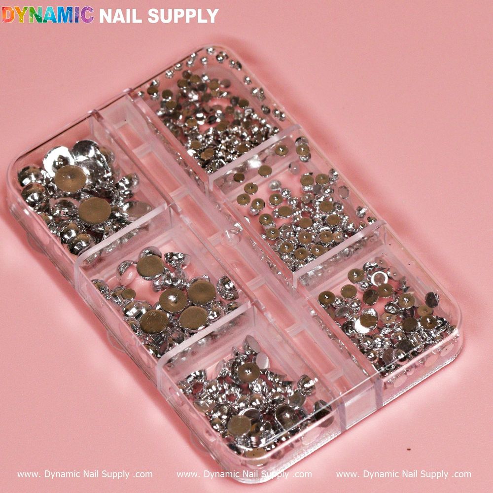 silver pearl nail beads pack - 2
